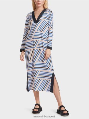 Marc Cain midi ruha aszimmetrikus csíkokkal égszínkék ruházat 2486DN52 Marc Cain Budapest
