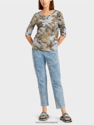 Marc Cain nyomtatott póló finom bordázott kialakítású könnyű porkék ruházat 2486DN1412 Marc Cain Cipő