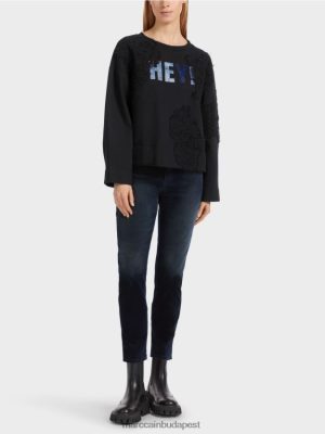 Marc Cain pulóver csillogással és csipkével éjféli kék ruházat 2486DN1219 Marc Cain Budapest