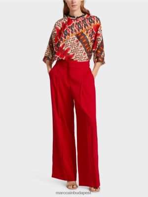 Marc Cain redős ágynemű nadrág mélyvörös ruházat 2486DN610 Marc Cain Budapest