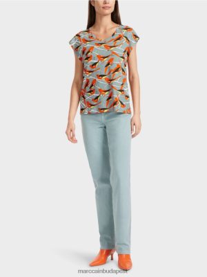 Marc Cain ujjatlan madártervező póló sötét égkék ruházat 2486DN1318 Marc Cain Budapest